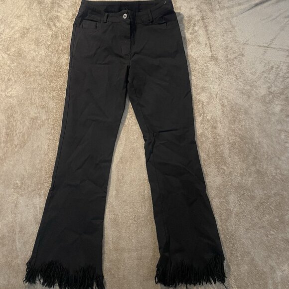 Venti6 Pants Womens Size Medium High Waist Fringe Black Flare Stretchy Elastic - Picture 1 of 7